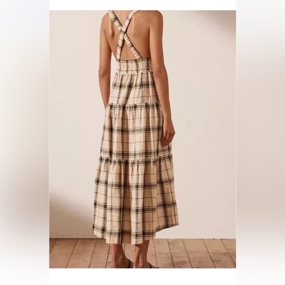 Shona Joy Indra Linen Plunged Cross Back Midi Dress Size 4 - Picture 2 of 14